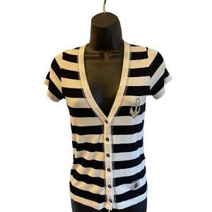 IICELL womens top button down stripe small short sleeve